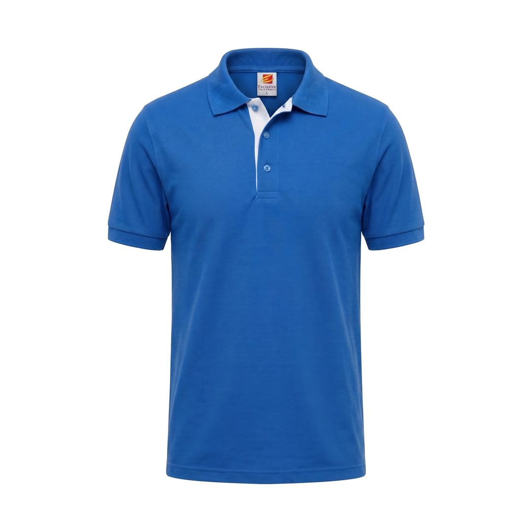 Camisa polo azul com botões brancos