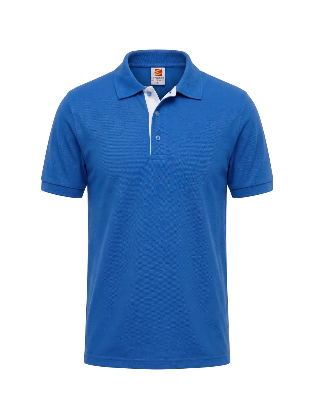 Camisa polo azul com botões brancos