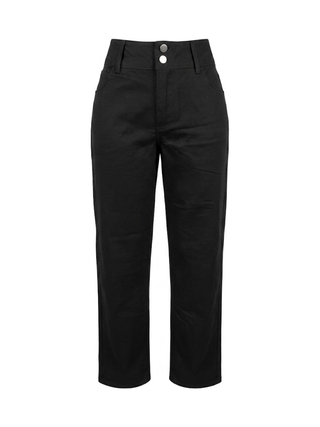 Calça preta de cintura alta com dois botões