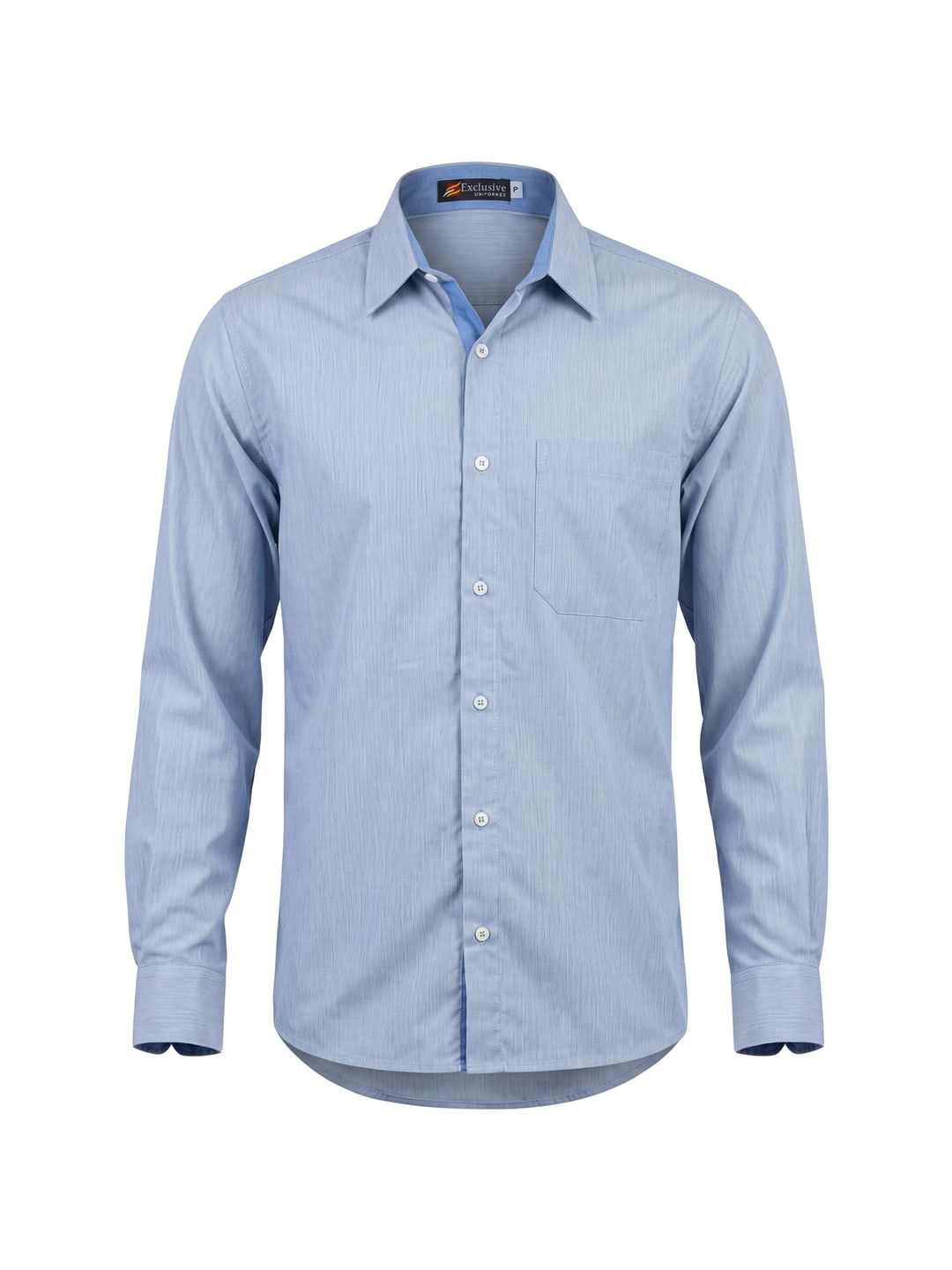 Camisa azul-clara de manga longa com bolso