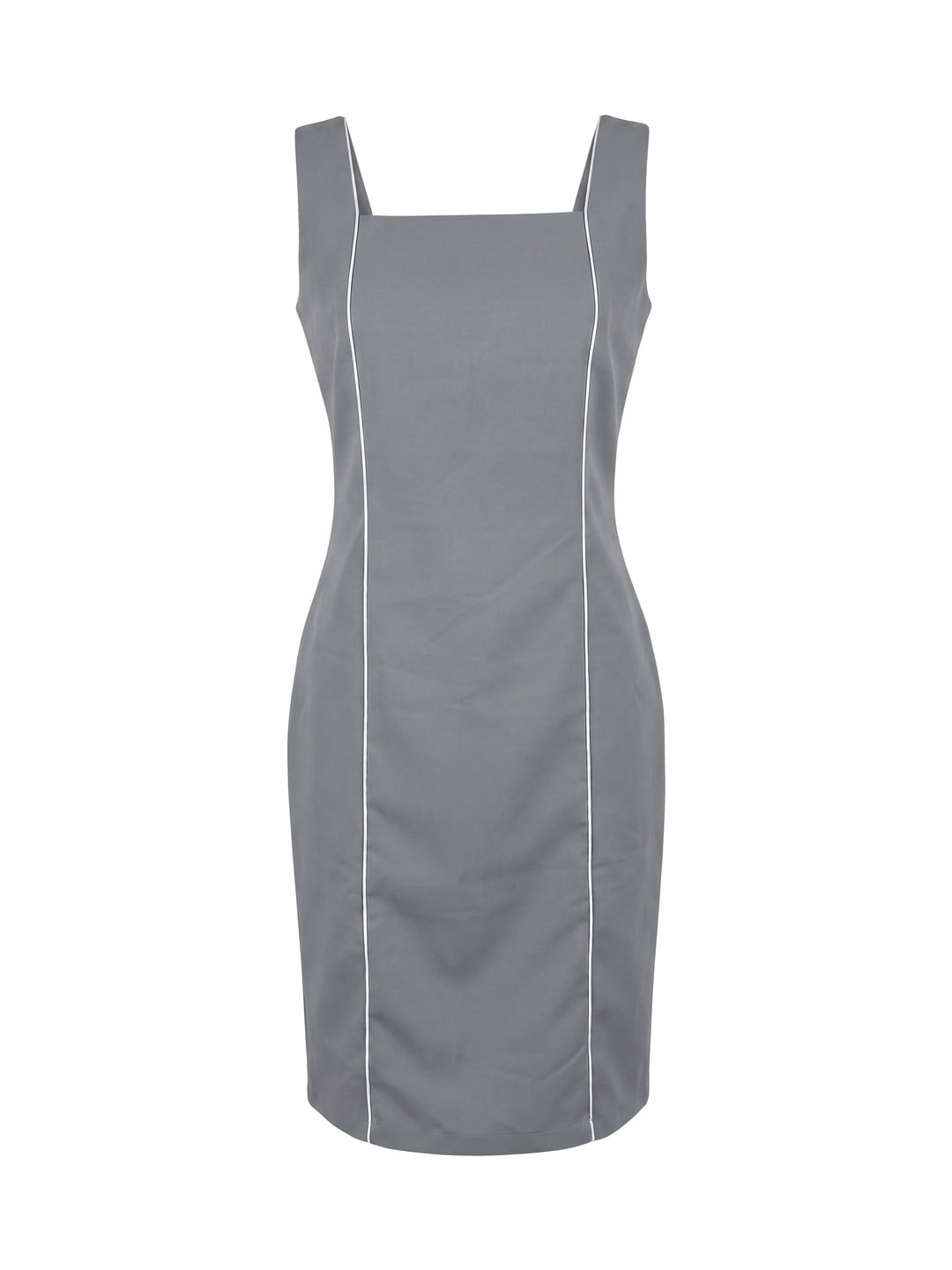 Vestido cinza de alças com vivos brancos